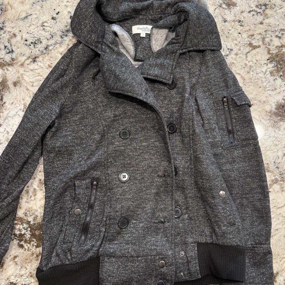 Charlotte Russe Gray Hooded Pea Coat
